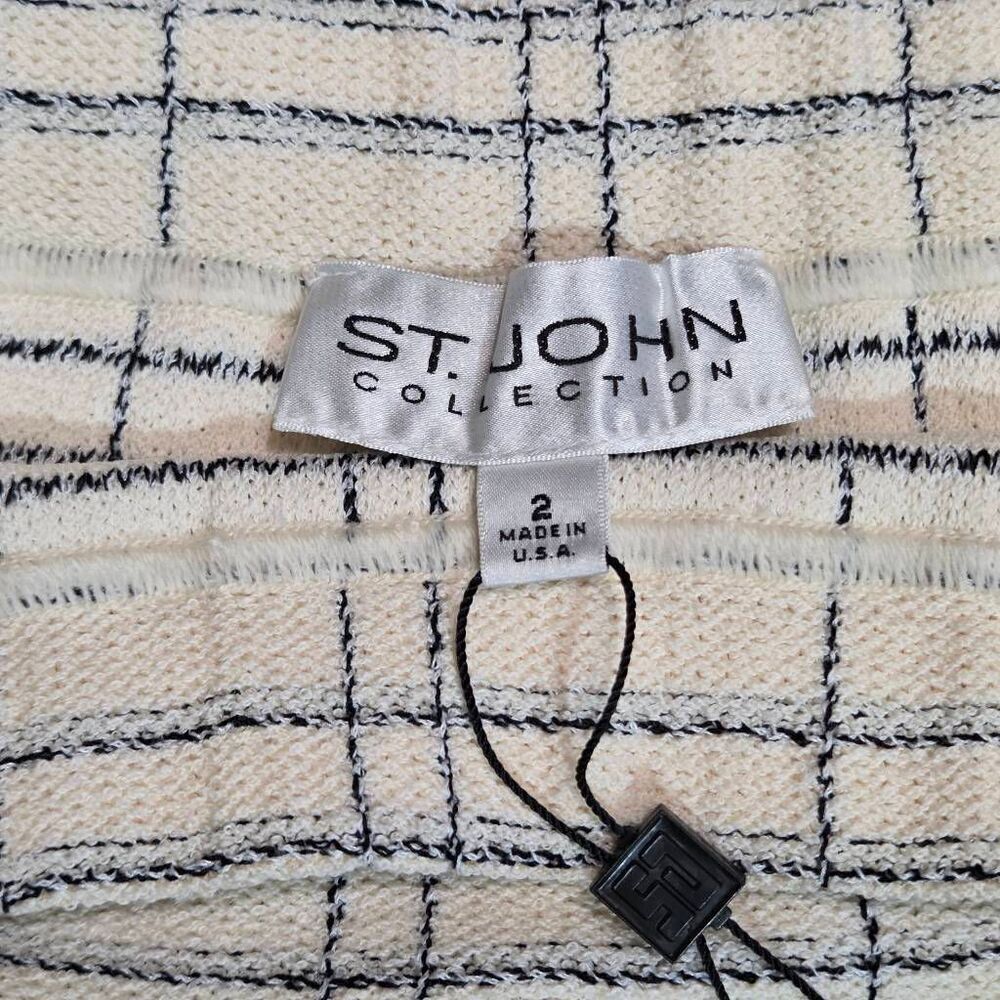 ST. JOHN COLLECTION WOOL TWEED PENCIL SKIRT BLACK WHITE WOMENS SIZE 2 $485 NWT - Picture 3 of 6